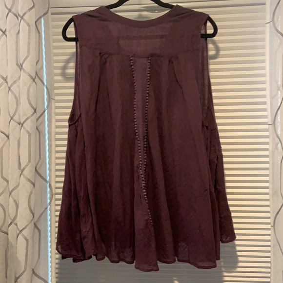 Free People Plum Embroidered Button Down Flowy Top - Picture 4 of 9